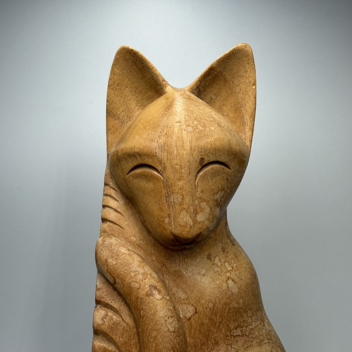 Vintage Vintage Hand Carved Solid Wood Sleeping Cat Figurine 27cm Size ONE SIZE - 8 Thumbnail