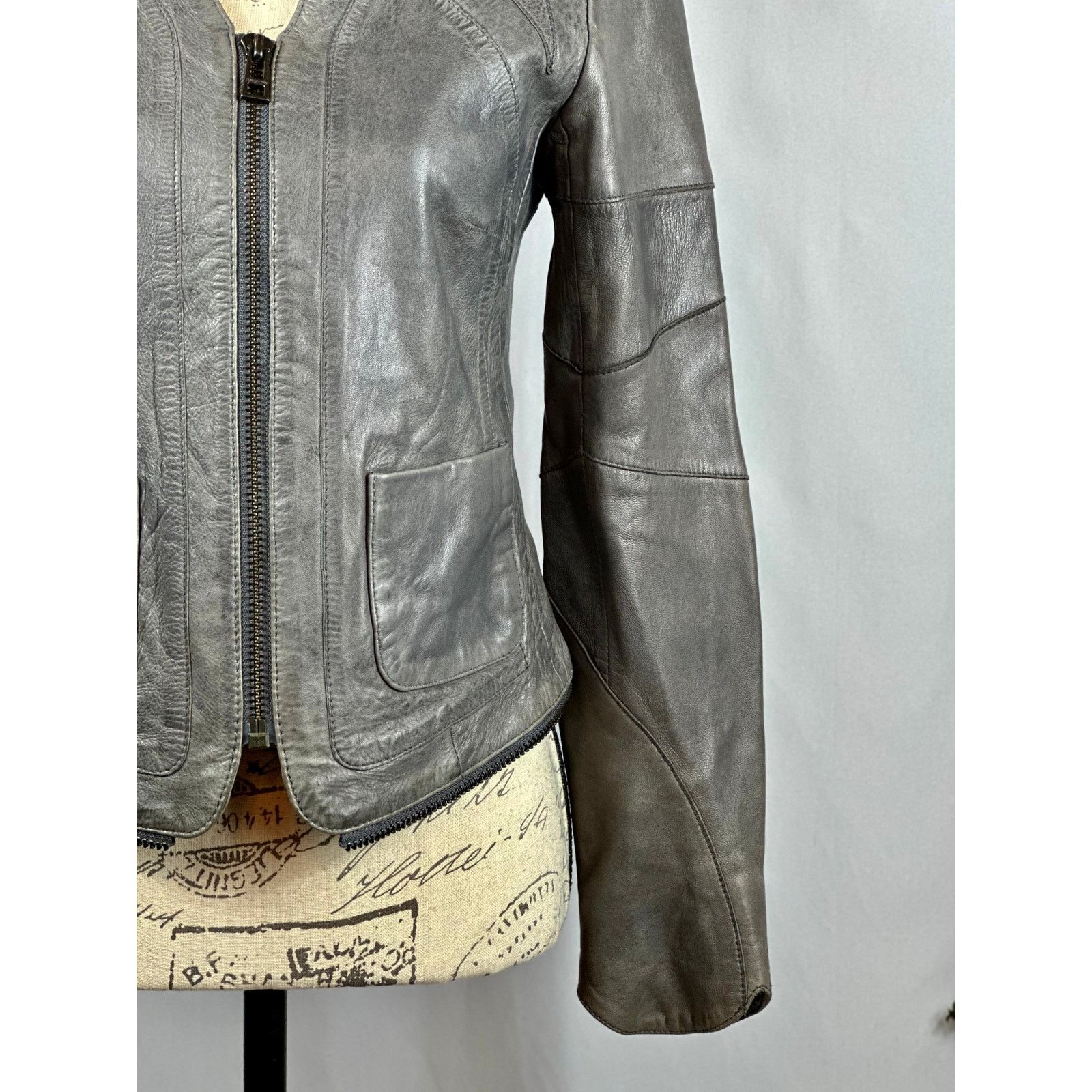 Zadig & Voltaire Zadig & Voltaire Vencia Collarless Lamb Leather Jackt Gray S Size S / US 4 / IT 40 - 7 Thumbnail