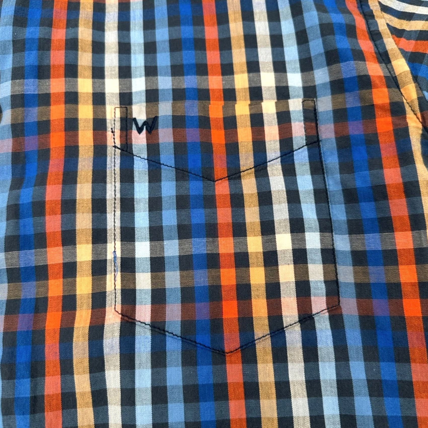 Wrangler Wrangler Shirt Plaid Short Sleeve Button-Down Mens XL Slim Fit Blue Orange Black Casual Shirt Accessories: Button, Chest Pocket, W Logo Size US XL / EU 56 / 4 - 3 Thumbnail