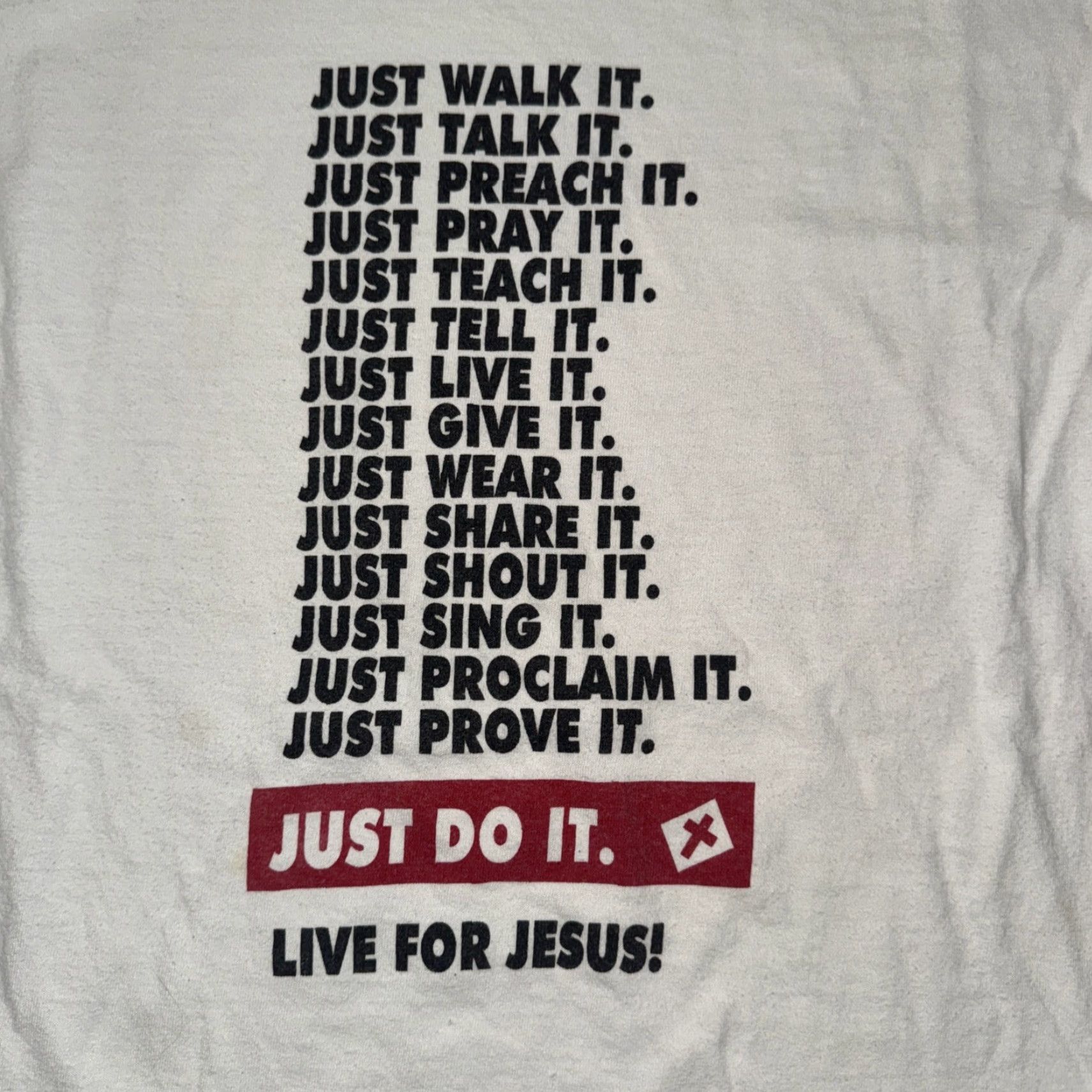 Nike Just Do It Nike Graphic T-Shirt Men’s Med White Parody Religious Funny Shirt Size US M / EU 48-50 / 2 - 2 Thumbnail