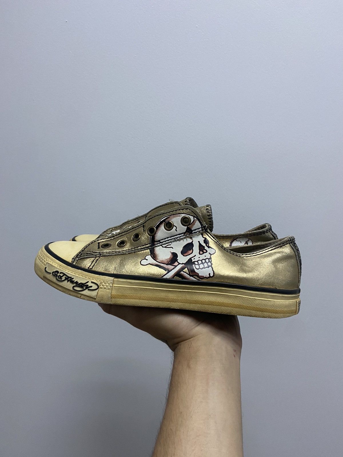 Christian Audigier × Ed Hardy × Vintage Ed Hardy Skull vintage shoes Low Top Sneakers Gold Size US 7 / EU 40 - 4 Thumbnail