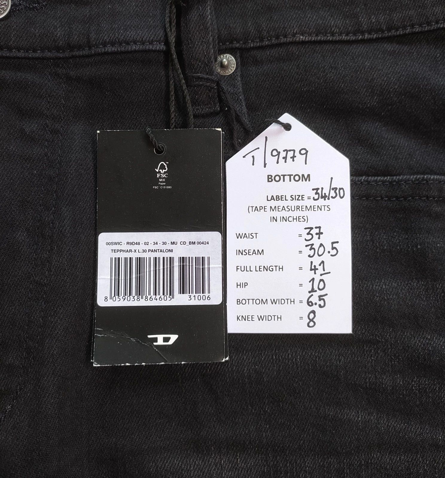 Diesel Diesel TEPPHAR-X L.30 MENS JEANS T/9779 Size US 34 / EU 50 - 6 Thumbnail