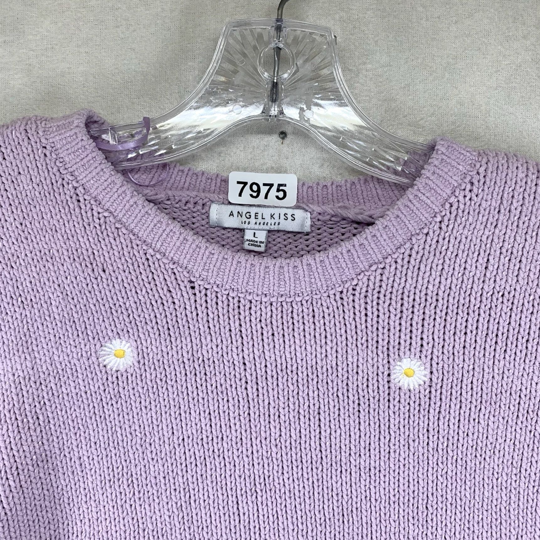 Vintage Women's Large Lavender Daisy Knit Crop Pullover Stretchy Sweater Breathable Size L / US 10 / IT 46 - 3 Thumbnail