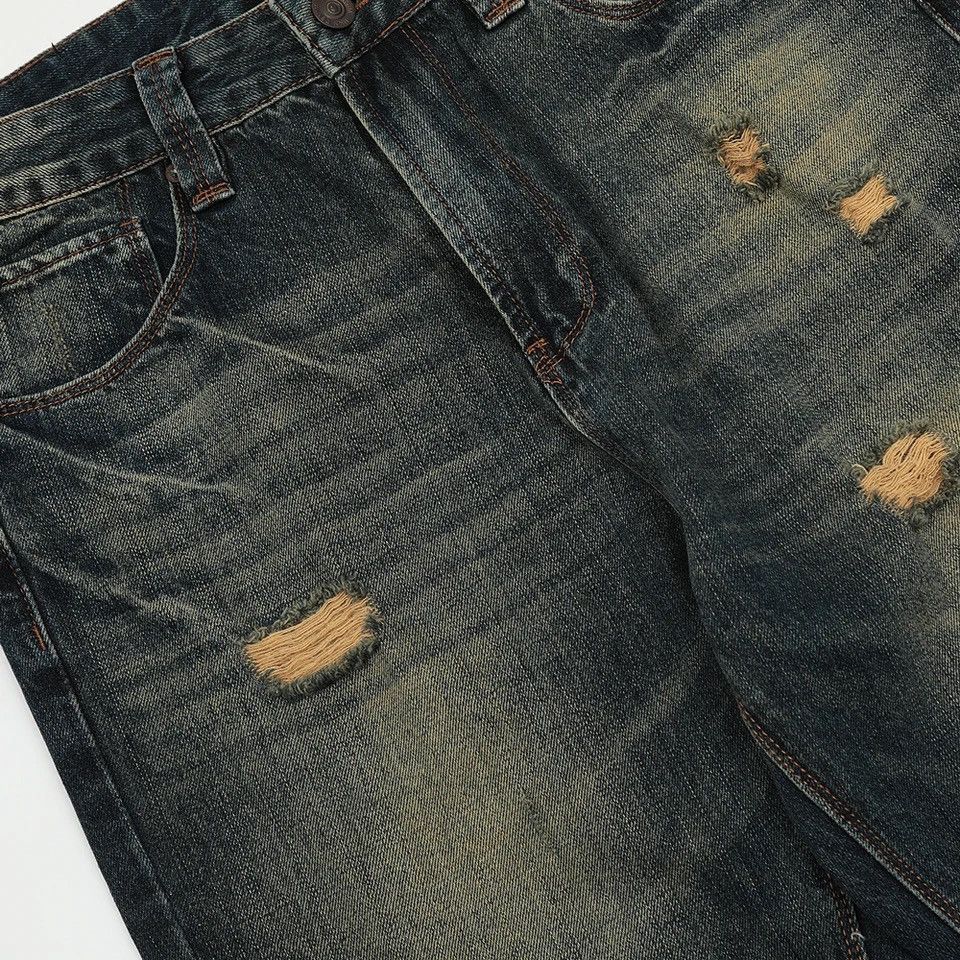 Japanese Brand Vintage Blue Flared Distressed Winter Fit Street Denim Pants Size US 29 - 6 Thumbnail
