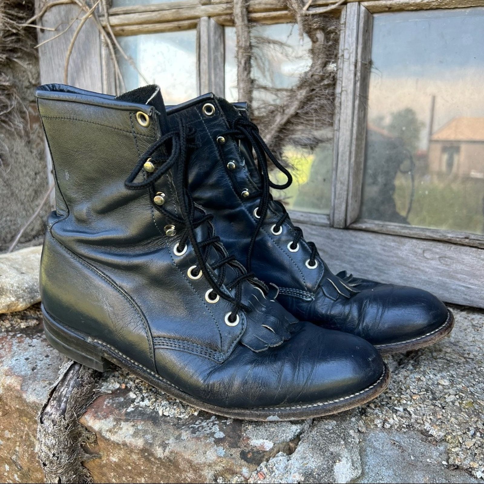 Vintage 80s 90s Justin roper lace up granny cowgirl boots