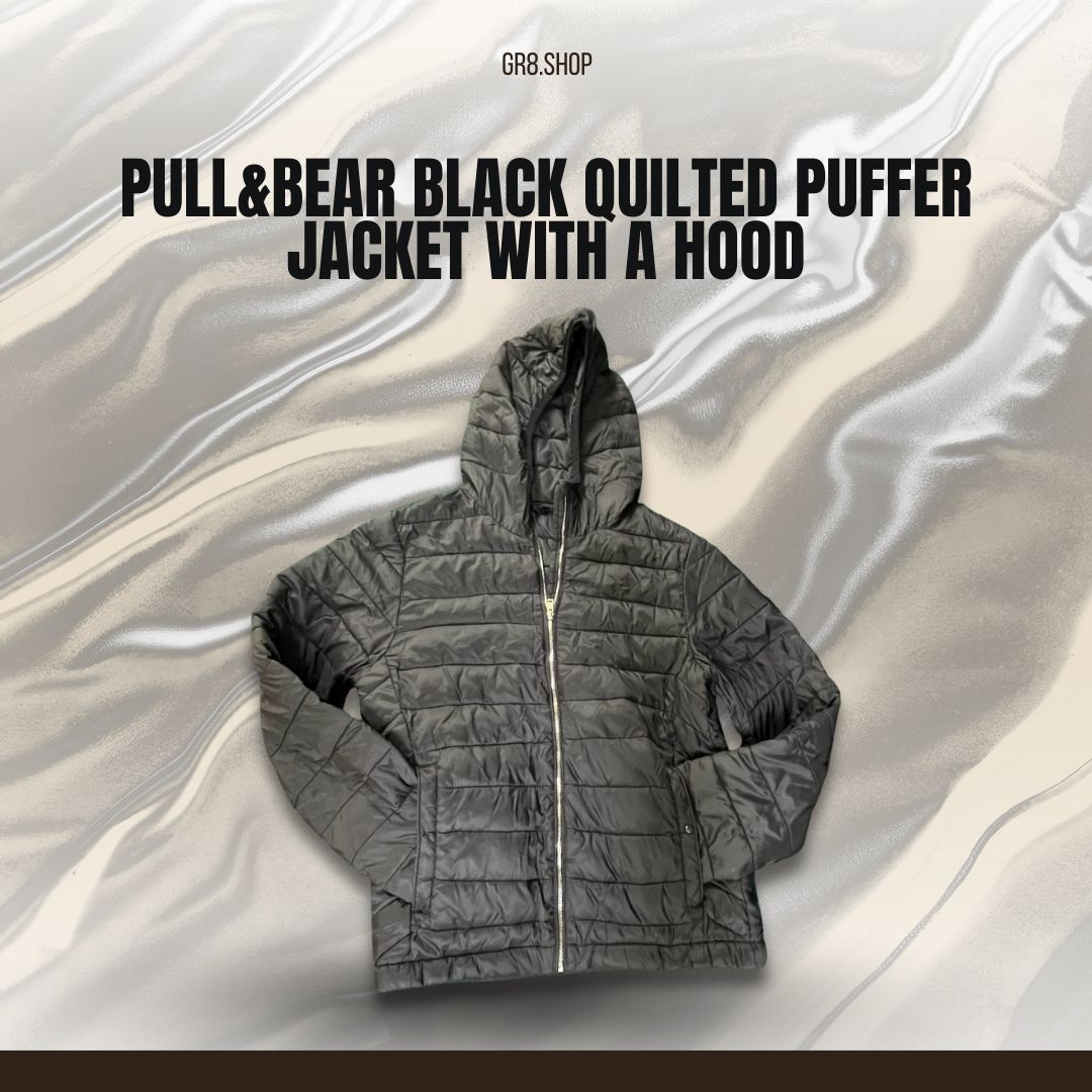 Pull & Bear Pull&Bear Black Quilted Puffer Jacket With Attached Hood - L Size L / US 10 / IT 46 - 1 Thumbnail