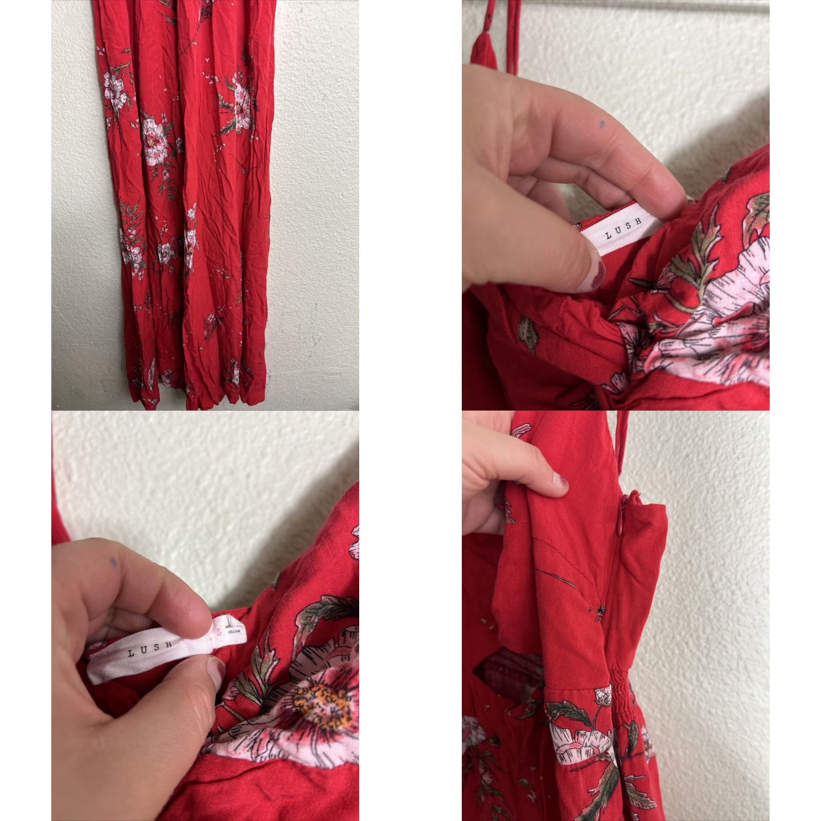 Vintage VINTAGE Lush Womens Small Twist Peekaboo Red Floral Wide Leg Jumper Size S / US 4 / IT 40 - 8 Thumbnail