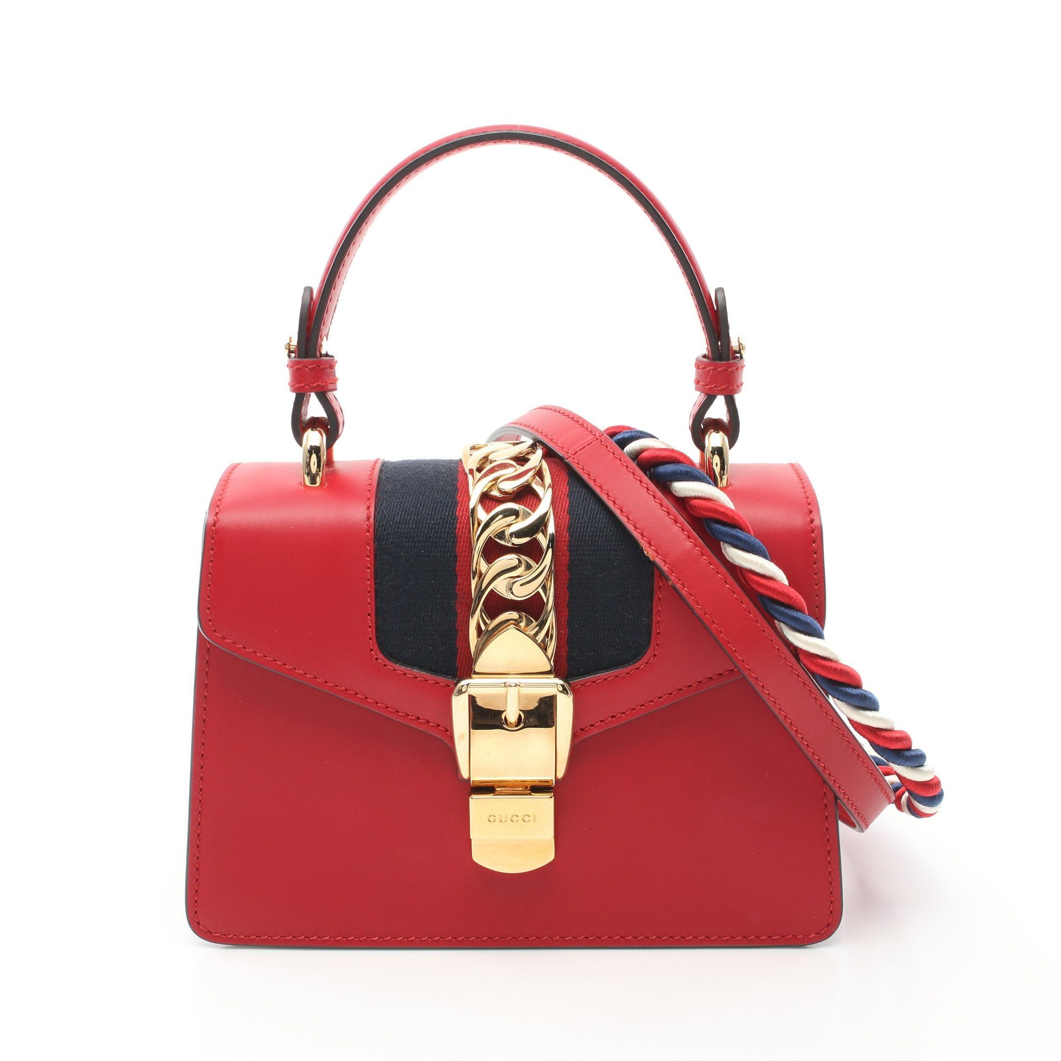 Gucci Gucci Sylvie Sherry Line Handbag Leather Red Multicolor Size ONE SIZE - 1 Thumbnail