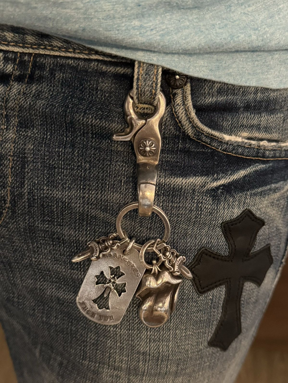 Pre-owned Chrome Hearts Vintage Quick Clip Keychain With 4 Charms In Silver