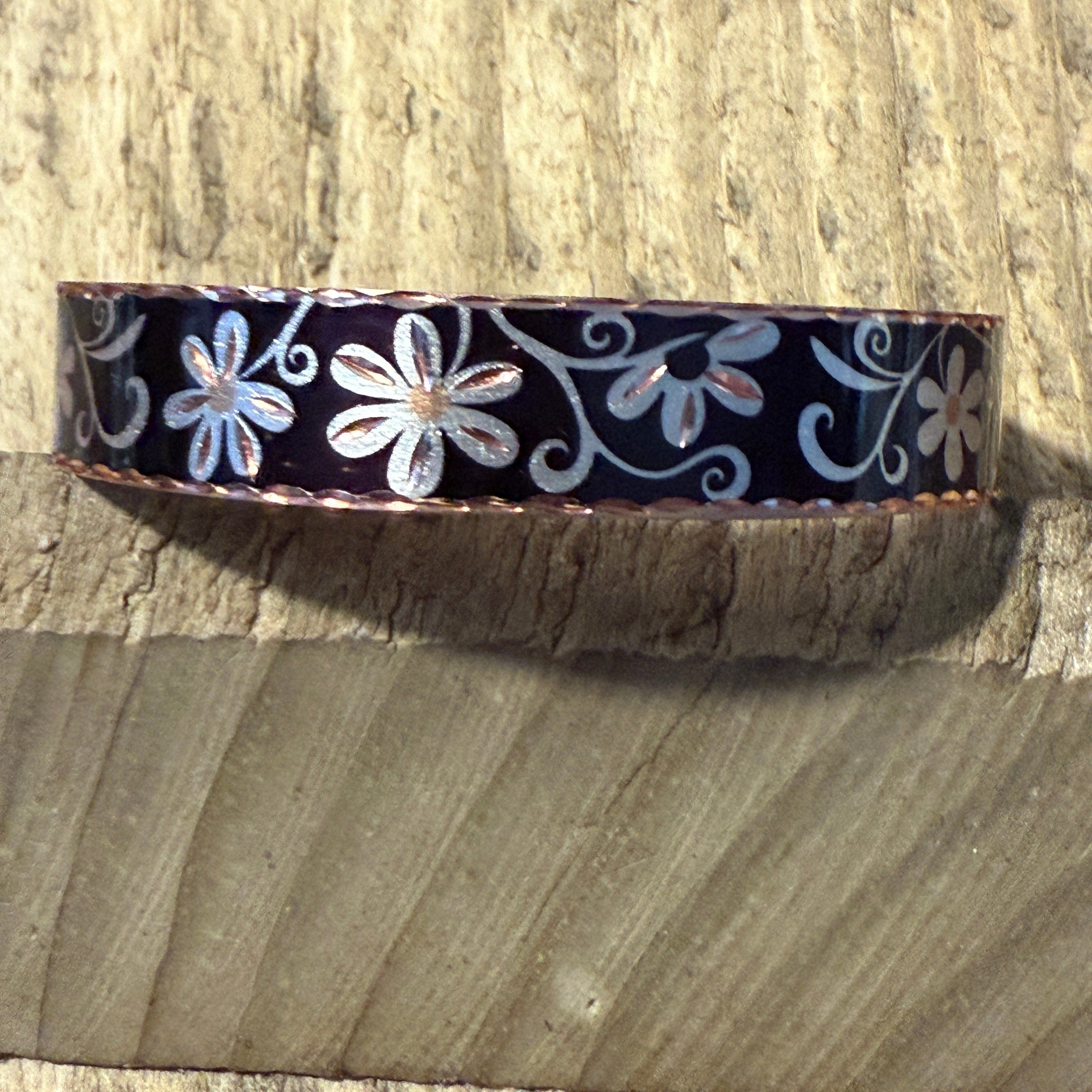 Other Copper Black Diamond Floral Narrow Cuff Bracelet Gift Box Size ONE SIZE - 5 Thumbnail
