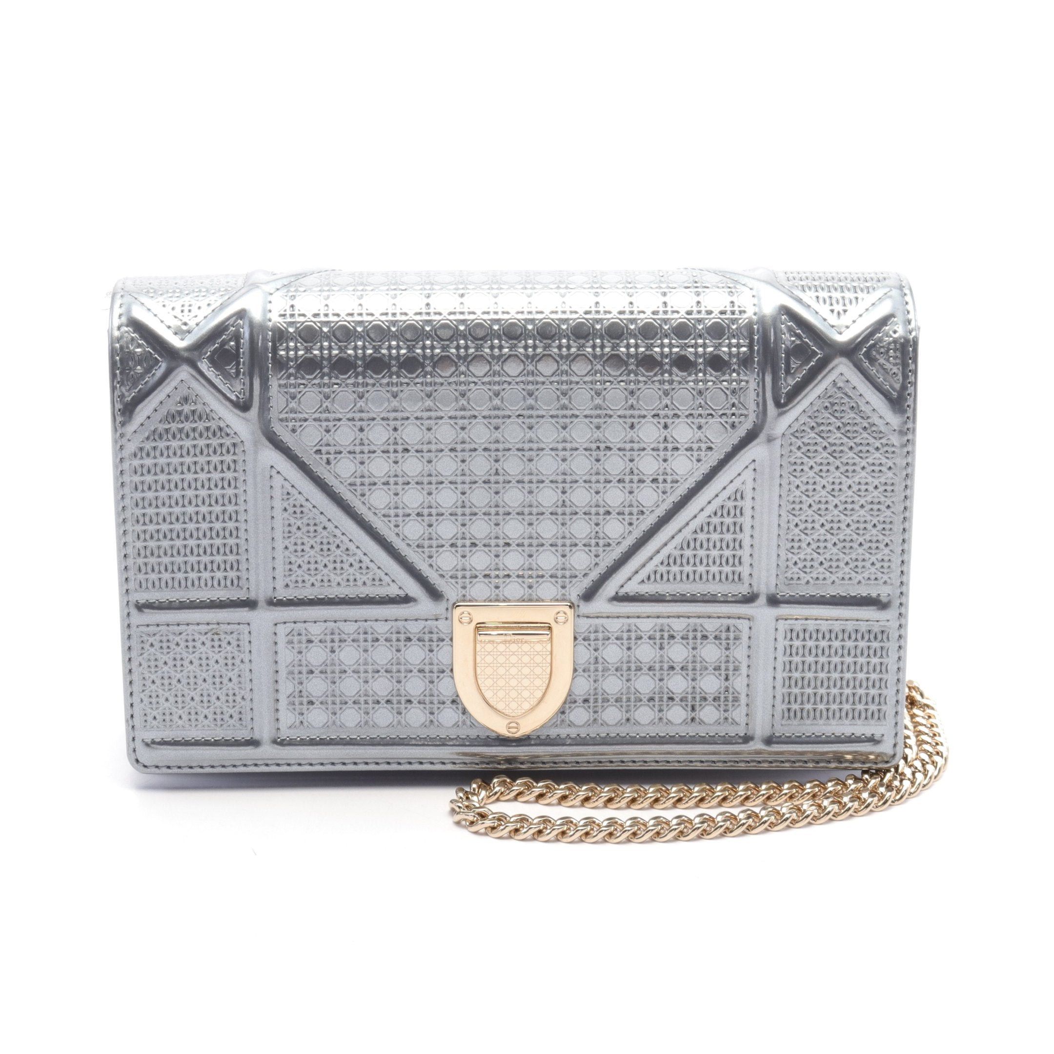 Dior Diorama Chain Wallet Leather Silver