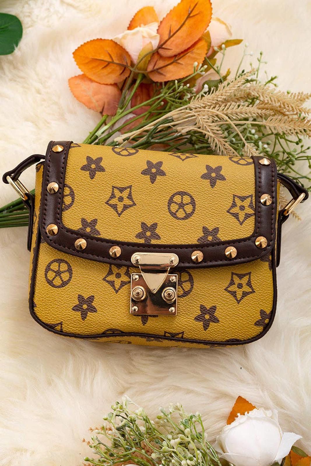 Other Yellow & Brown Trim/Spike Detail Crossbody Purse Size ONE SIZE - 1 Thumbnail