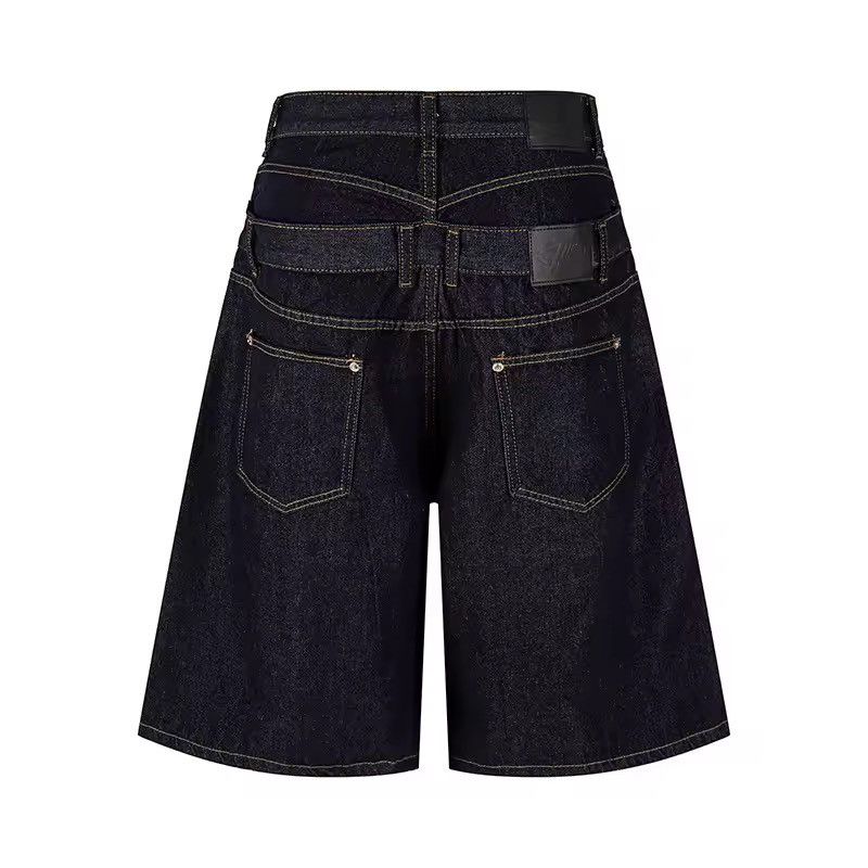 Jean Streetwear Rivets Double Waisted Denim Shorts Jorts Size US 31 - 2 Thumbnail