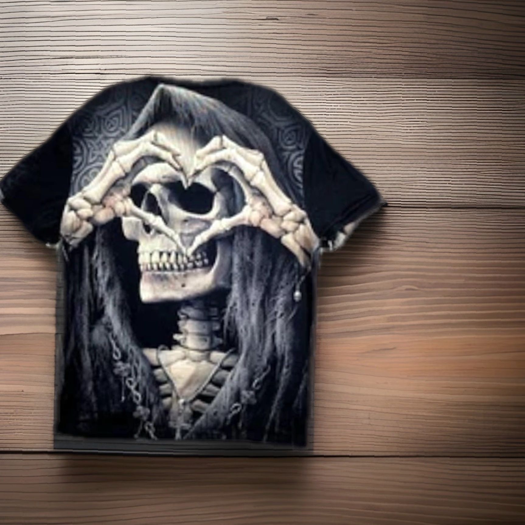 Vintage Men's T-Shirt Death Big Face XL AOP Skeleton Skull Heart Stretch Lightweight Gothic Horror Skull Heart Death Men's Size US XL / EU 56 / 4 - 2 Thumbnail