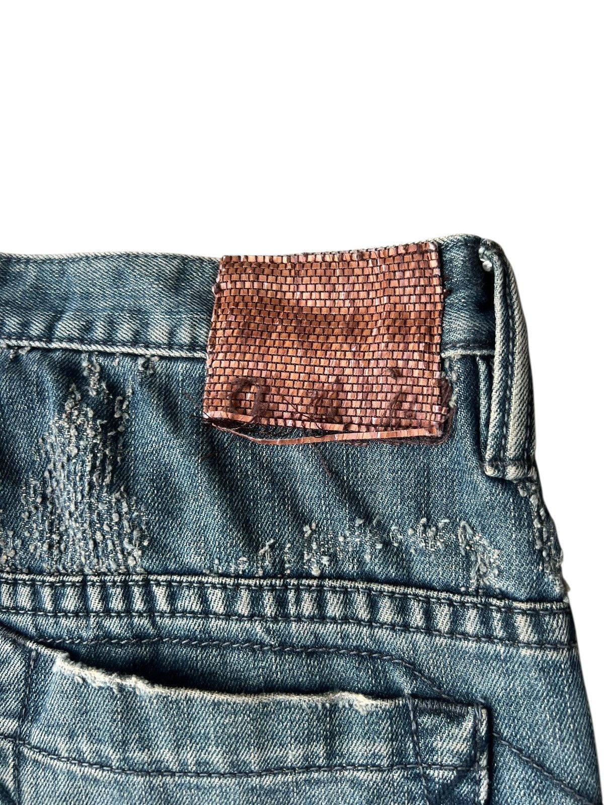 Handmade Mizra Hand Made in Japan Distressed Boro Denim Bootcut Jeans Size US 30 / EU 46 - 19 Thumbnail