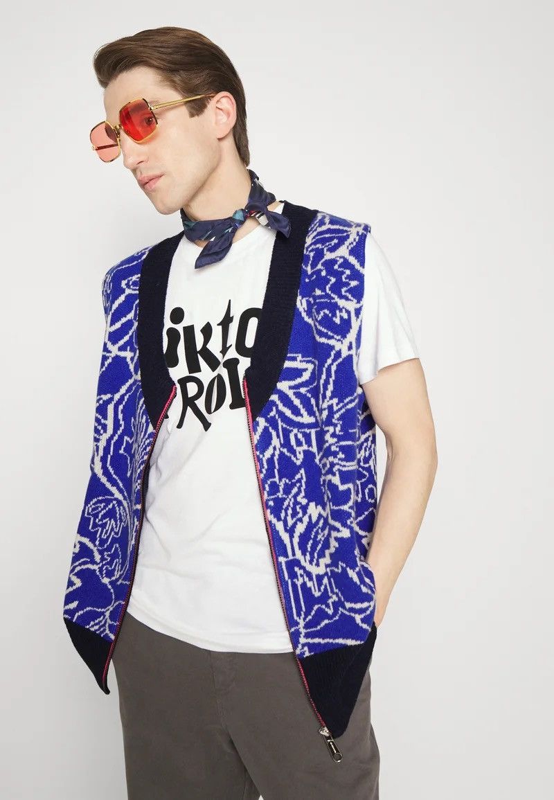 Viktor & Rolf !DS! SS23 Viktor & Rolf Jacquard Spencer Blue Knit Vest Size US M / EU 48-50 / 2 - 11 Thumbnail