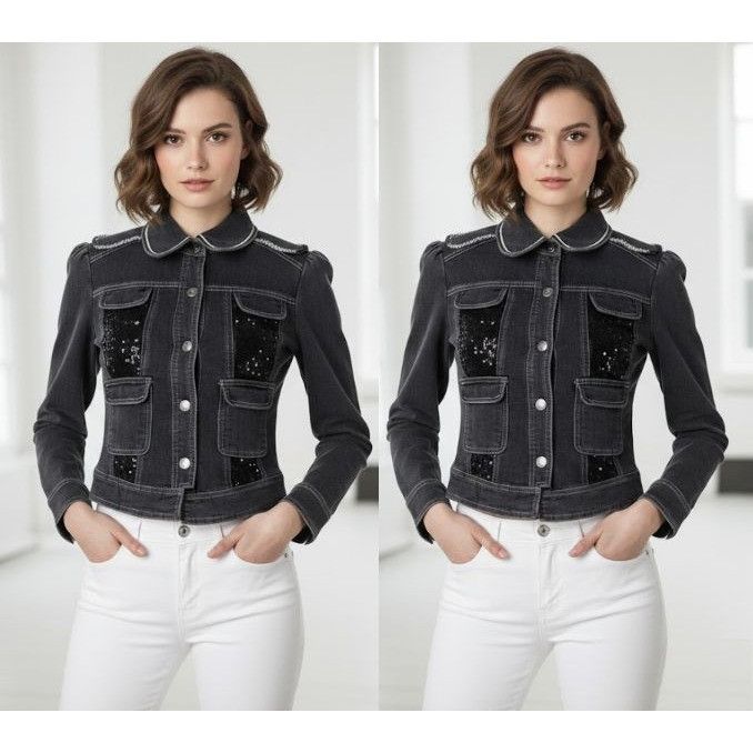 Other Size M Women's Black boho Denim fitted Jacket 4 pockets bead Size M / US 6-8 / IT 42-44 - 1 Thumbnail