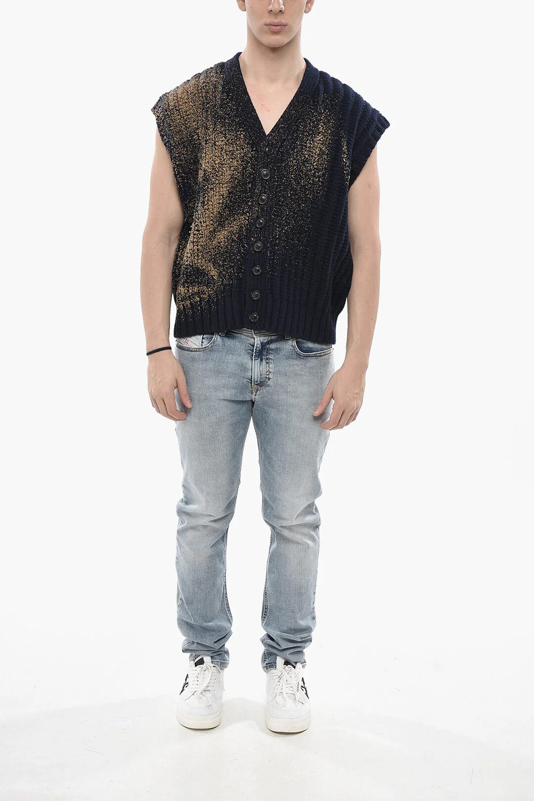 Maison Margiela og1mm0326 Sleeveless Wool Cardigan in Blue Size US M / EU 48-50 / 2 - 4 Thumbnail