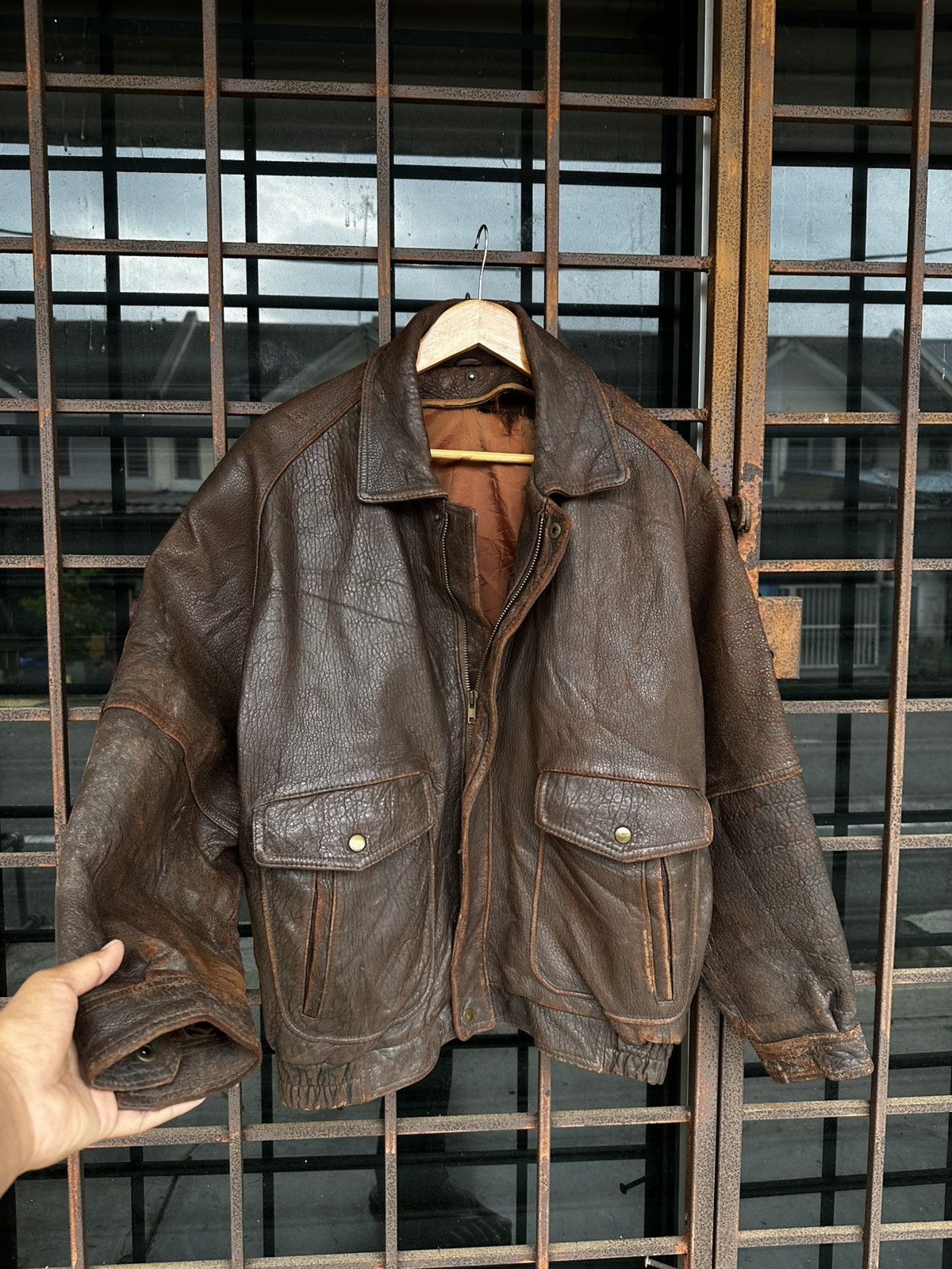 Streetwear × Vintage Vintage Y2K Trapper Brown Leather Bomber