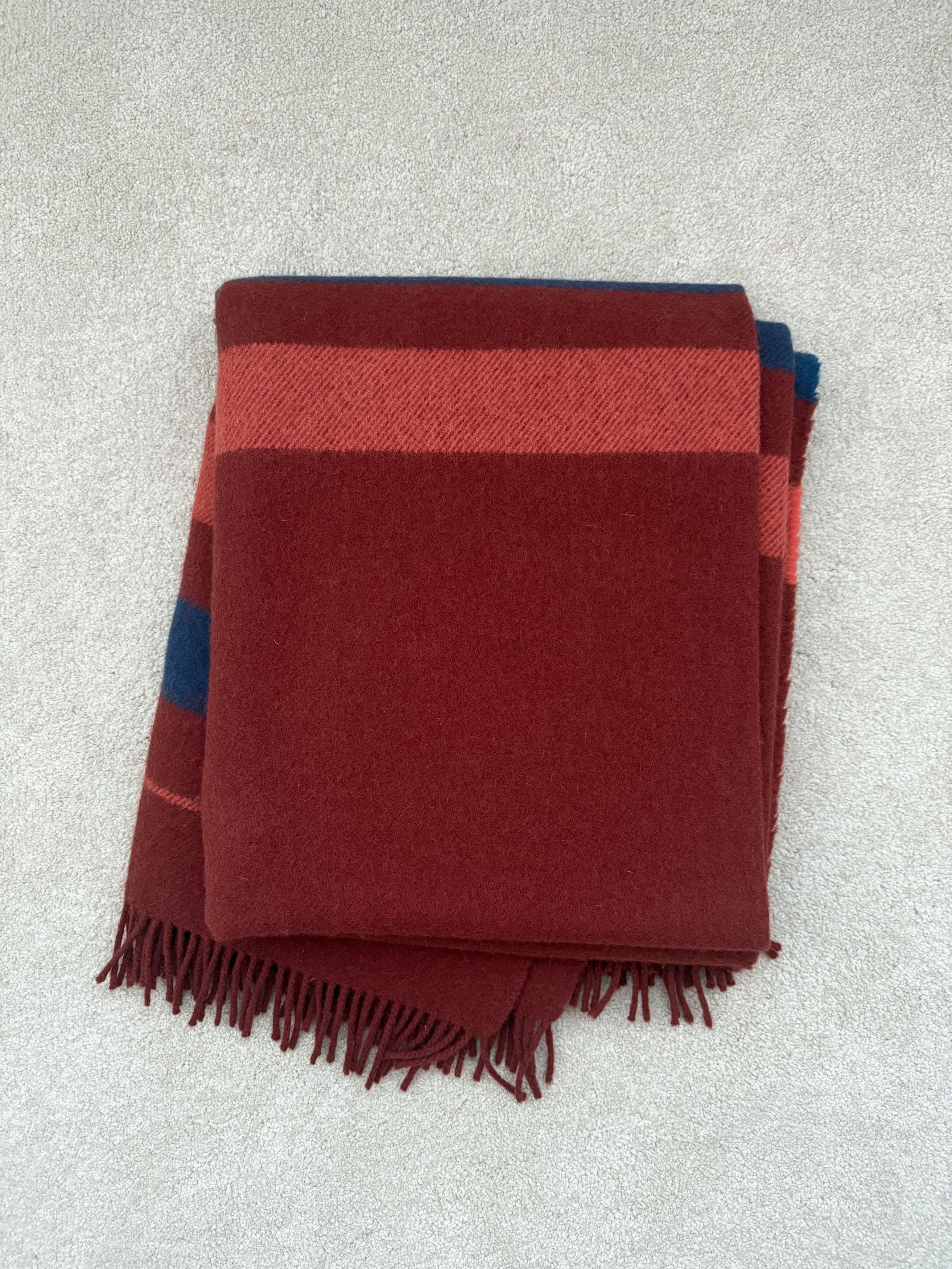 Hermes Hermes Rocobar Wool Blanket - Red with Blue Stripes Size ONE SIZE - 2 Thumbnail