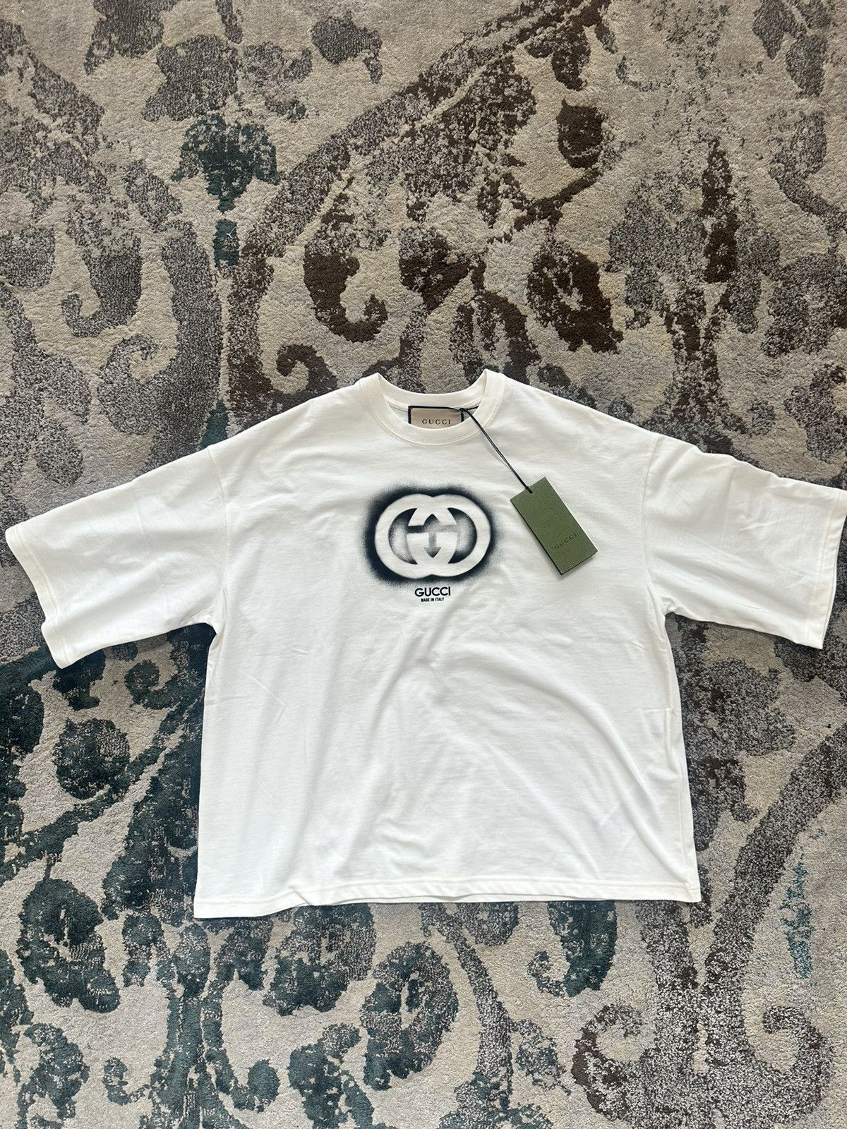 image of Gucci Logo Printed T Shirt in Beige, Men's (Size Small)