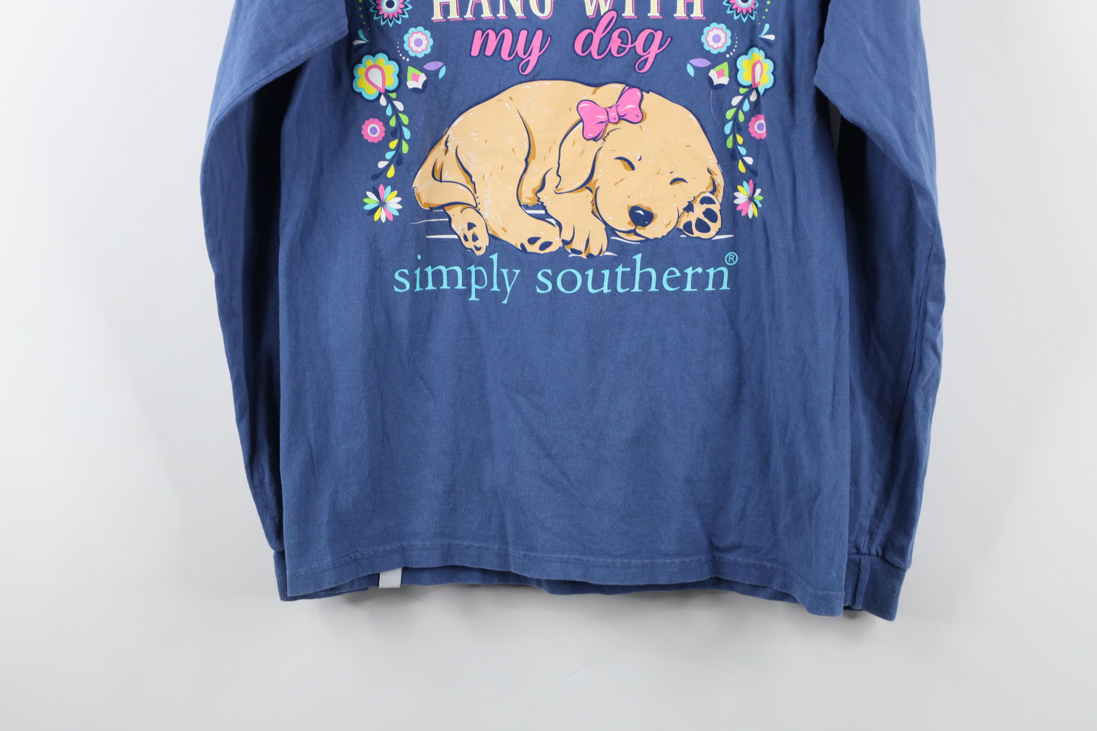 Vintage Simply Southern Spell Out Puppy Dog Long Sleeve T-Shirt Blue Size S / US 4 / IT 40 - 14 Thumbnail