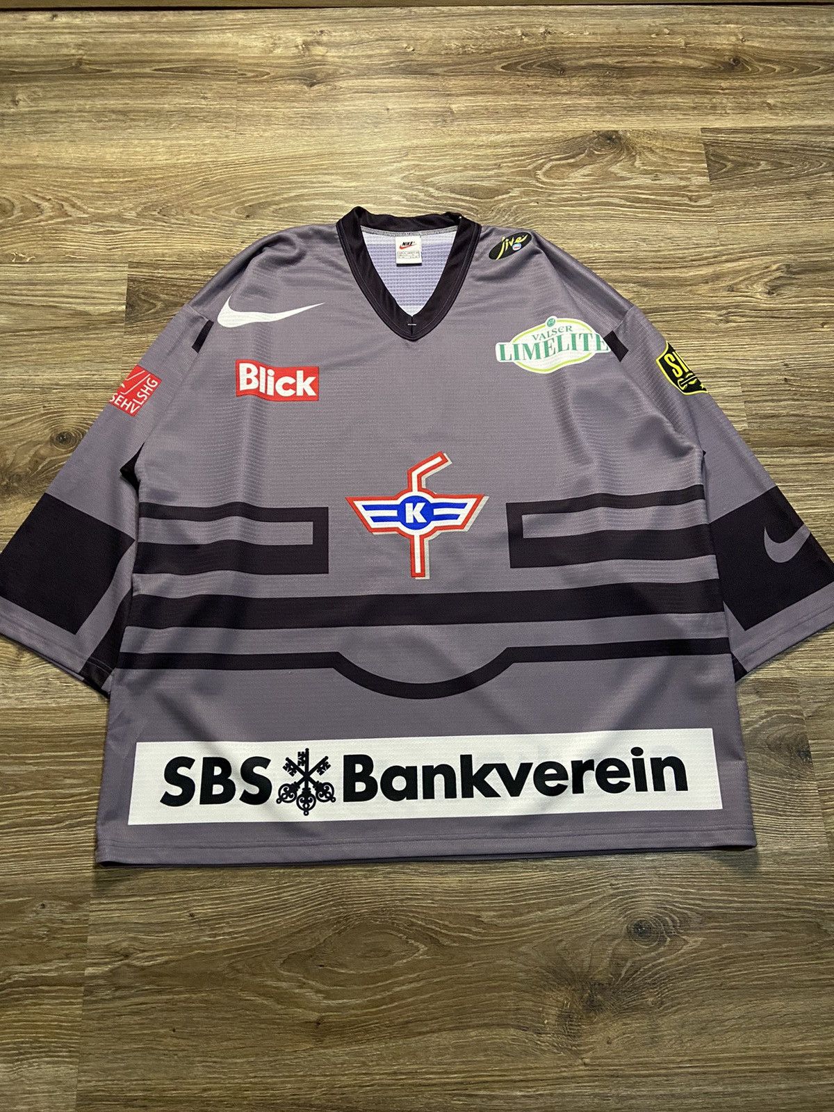 Pre-owned Nhl X Nike Ech Kloten Hokey Vintage Y2k Jersey T-shirt Swoosh In Black White Grey