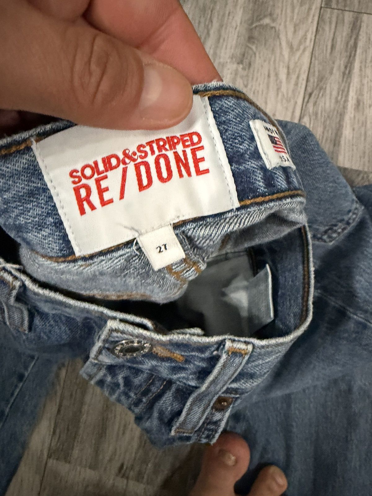 RE/DONE RE/DONE SOLID & STRIPED Mid Blue Straight-Leg Jeans Size 27" / US 4 / IT 40 - 5 Thumbnail