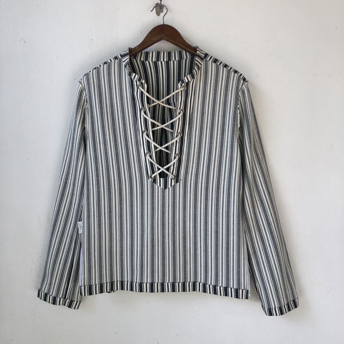 Tornado Mart TORNADO MART Japan Lace-Up Striped Long Sleeve Shirt Size US M / EU 48-50 / 2 - 5 Thumbnail
