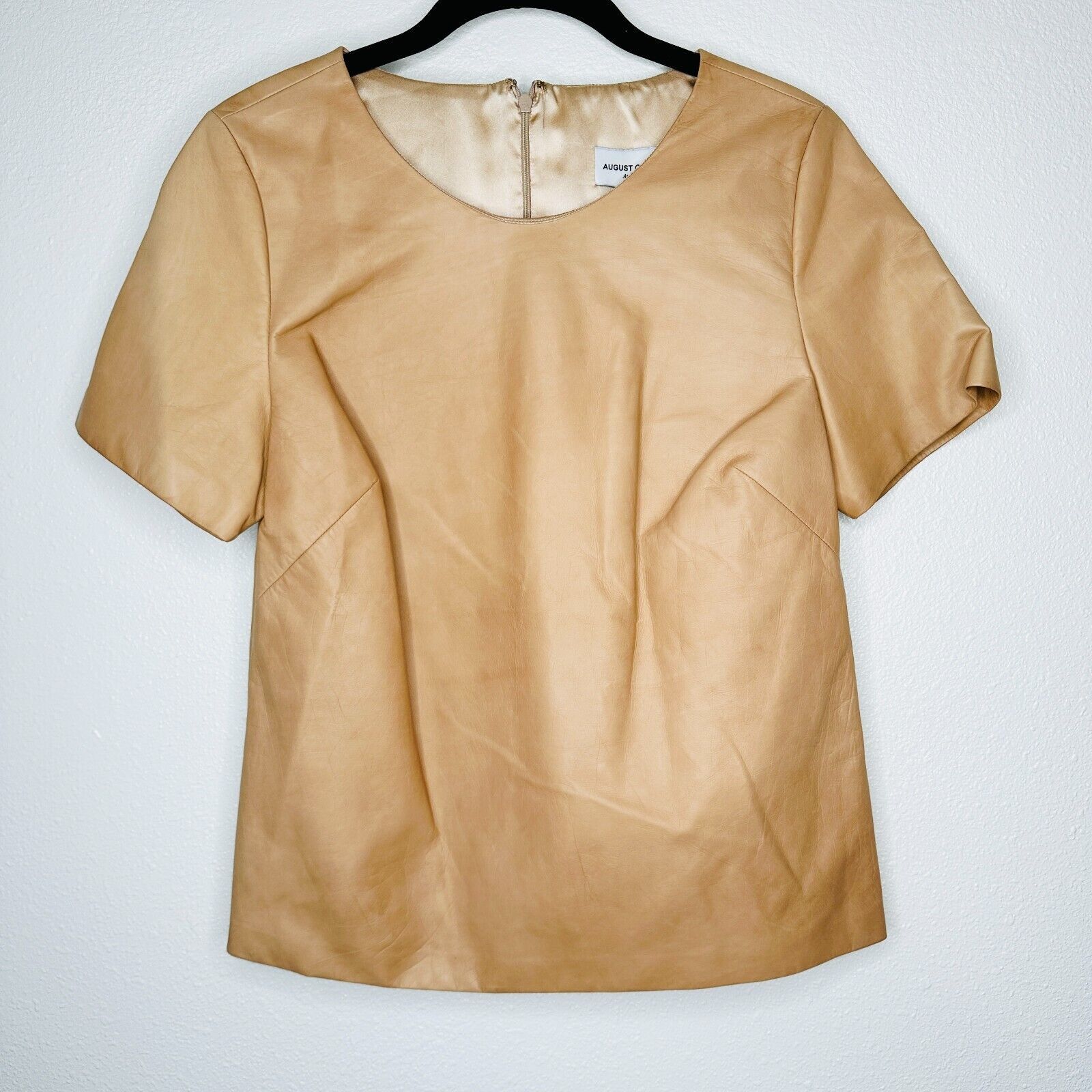 Other August Getty Leather Short Sleeve Back Zip Silk Lined Top 4 Size S / US 4 / IT 40 - 2 Thumbnail