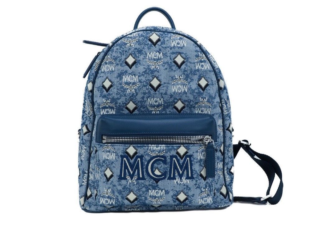 MCM Stark Small Blue Vintage Jacquard Monogram Logo Fabric Size ONE SIZE - 1 Thumbnail