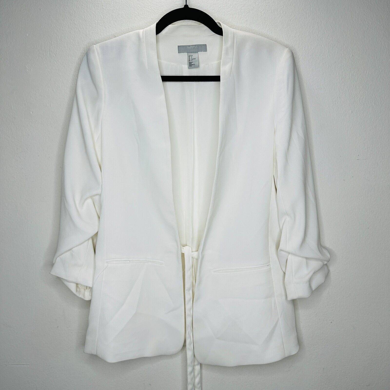 H&M H&M Cream Blazer Jacket Hook & Eye Front 3/4 Ruched Sleeve 4 Size S / US 4 / IT 40 - 2 Thumbnail
