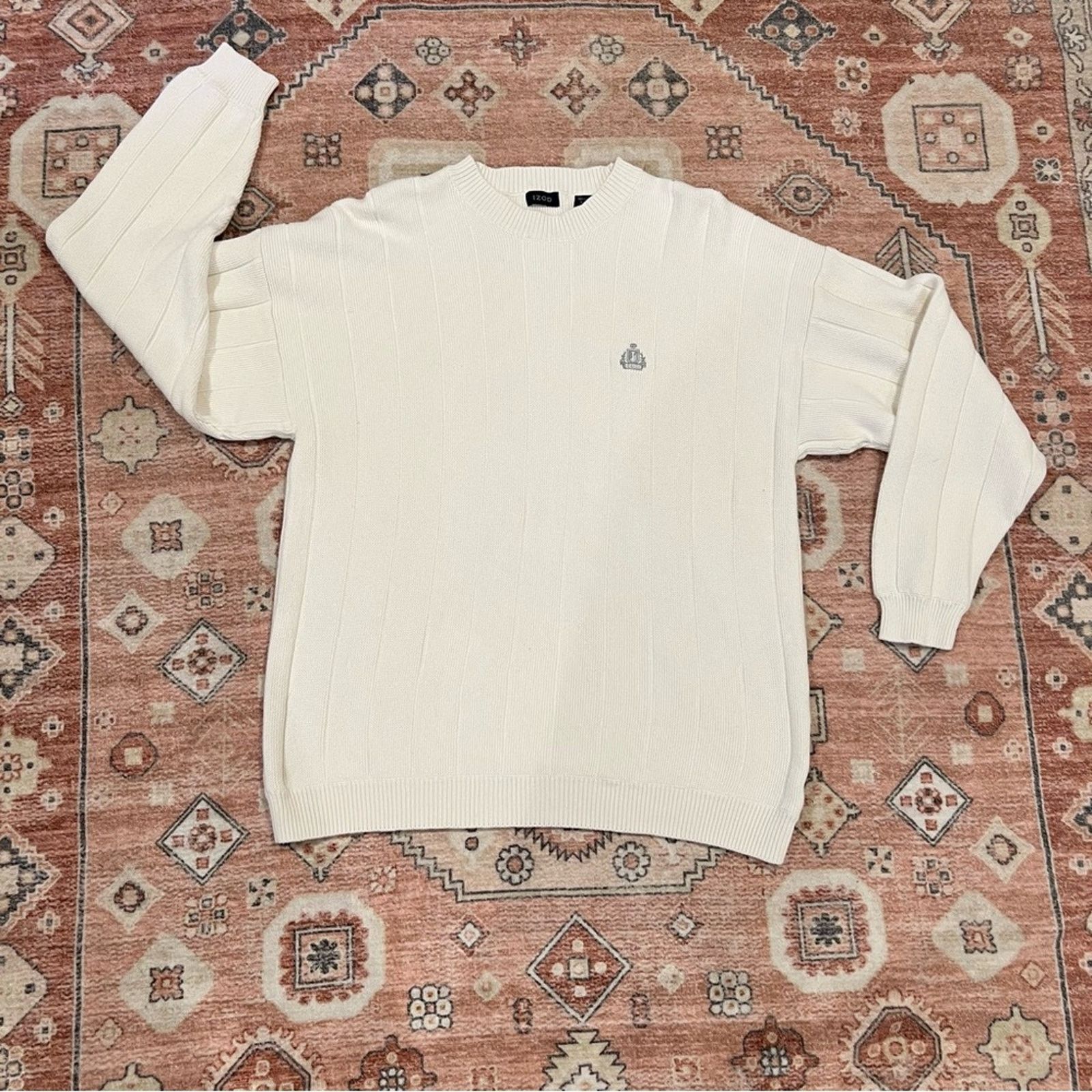 Izod Men's Izod Cream Ribbed Knit Sweater Size US XL / EU 56 / 4 - 1 Thumbnail