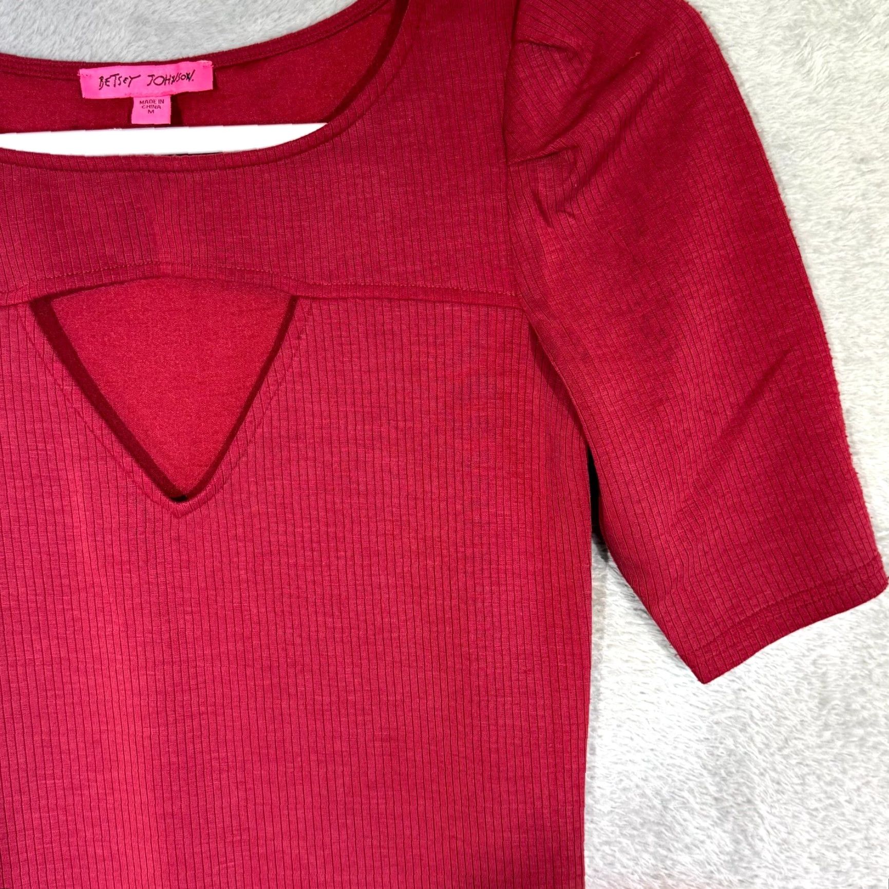 Betsey Johnson Betsey Johnson Bodycon Dress Womens Medium Maroon Ribbed Short Sleeve Pullover Knit Casual Party/Cocktail Size 32" / US 10 / IT 46 - 6 Thumbnail