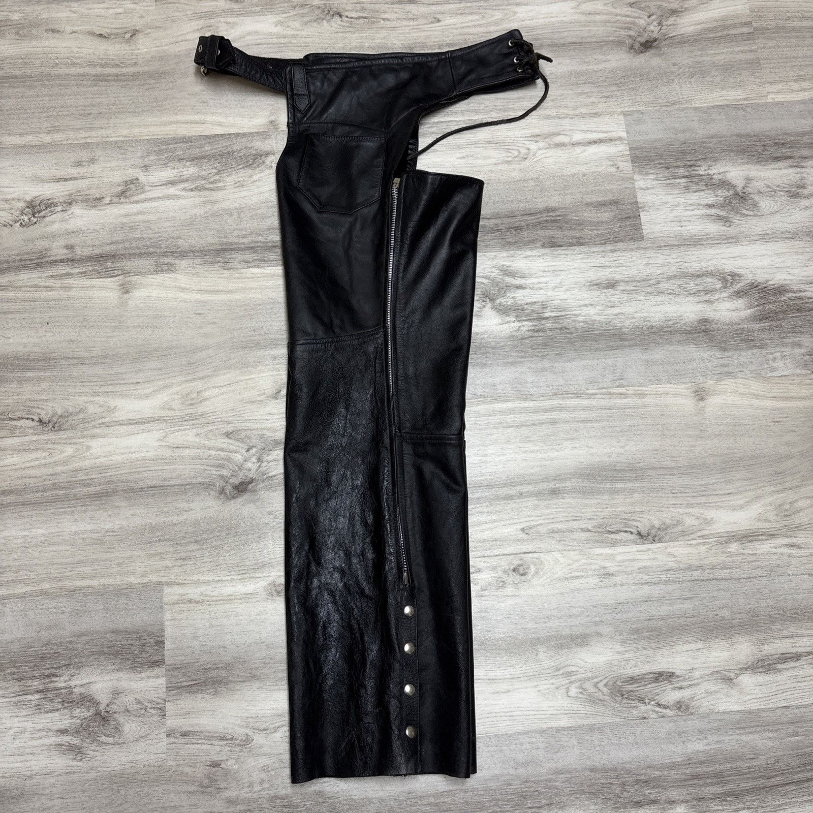 Vintage Leather Chaps Mens Large Black Bootcut Full Grain Mo