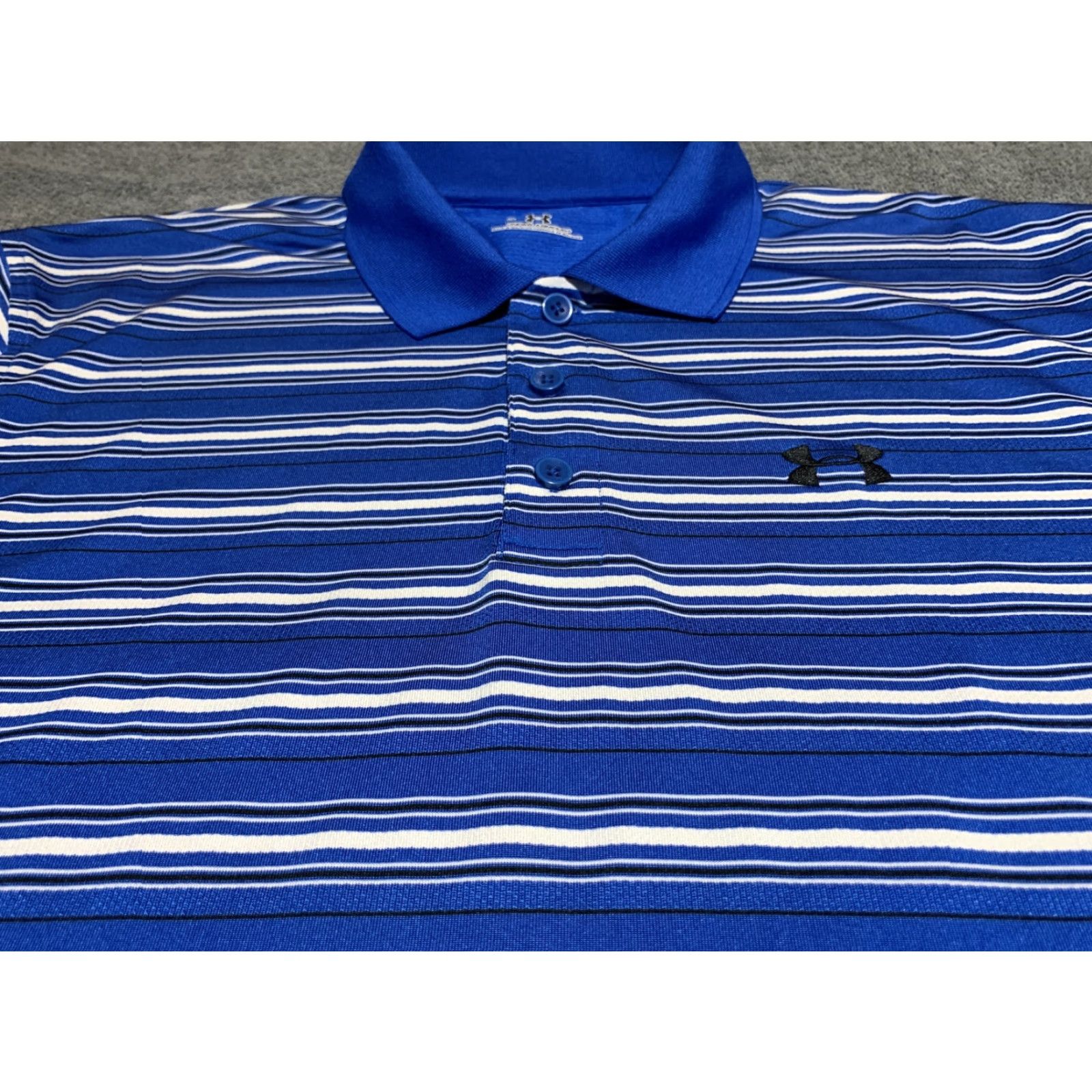 Under Armour UNDER ARMOUR VENTED GOLF POLO SHIRT - L - BLUE STRIPE - HEAT GEAR - MENS Size US L / EU 52-54 / 3 - 3 Thumbnail