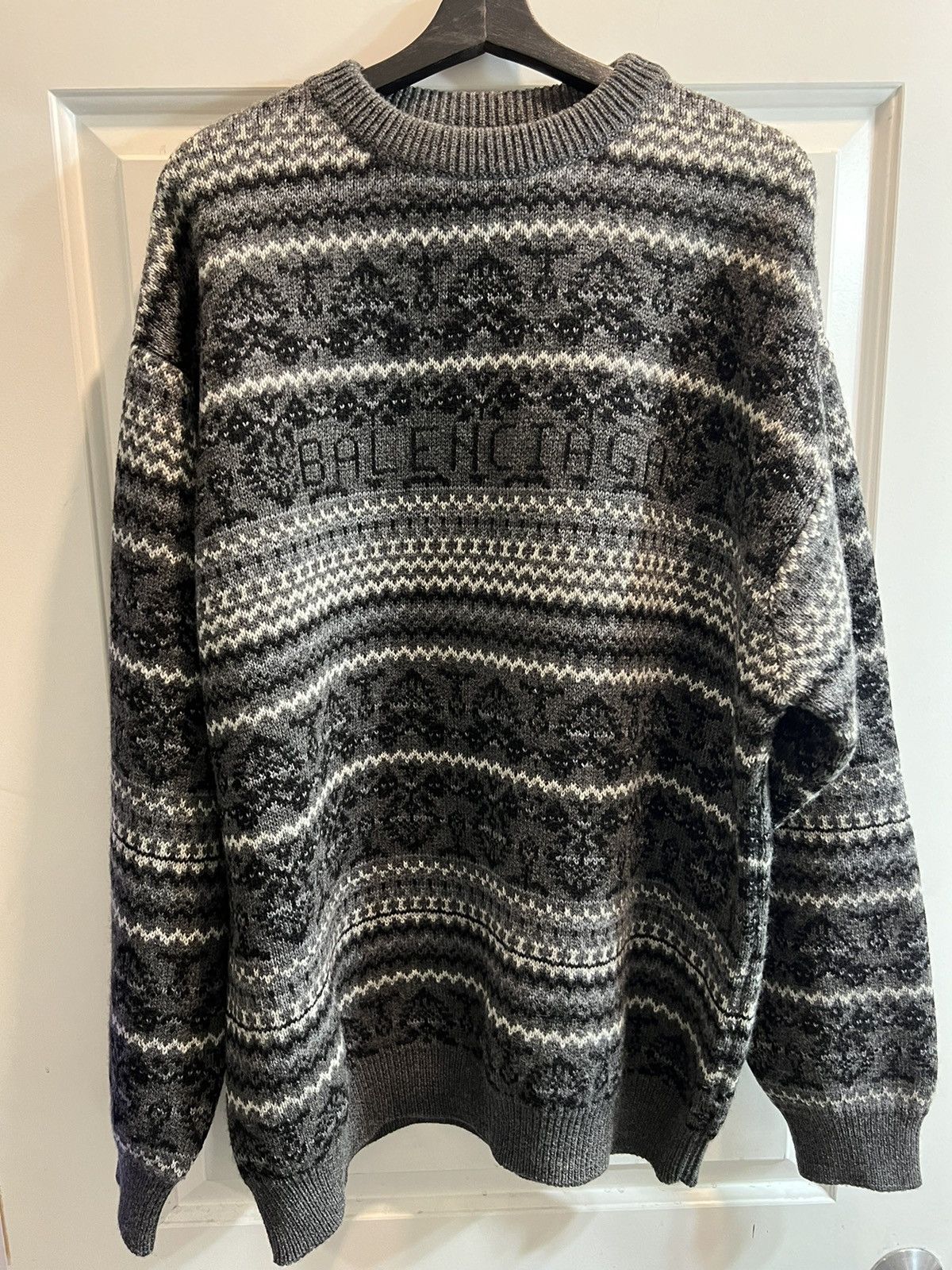 image of Balenciaga Fair Isle Sweater in Grey, Men's (Size Medium)
