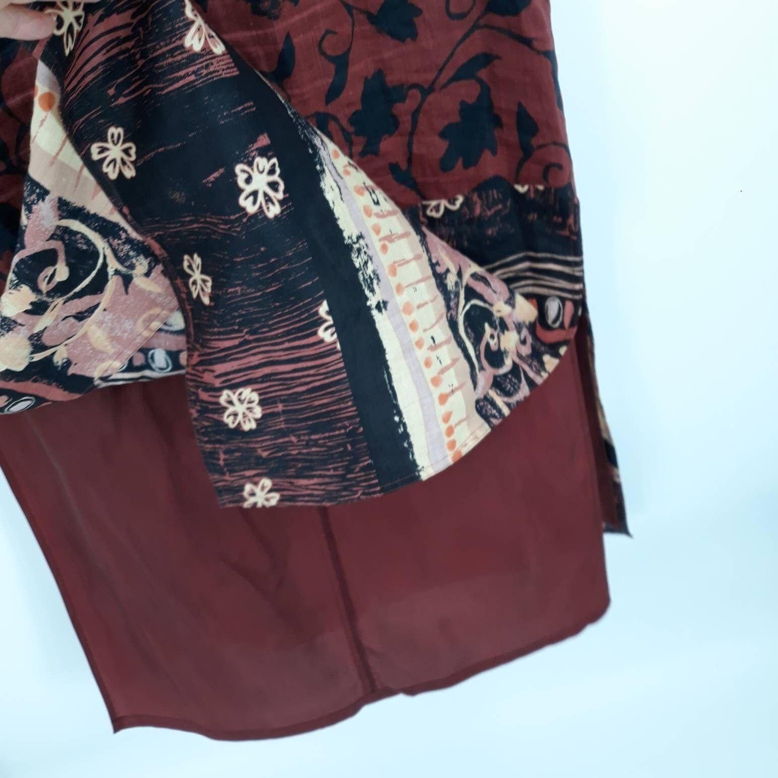 Vintage Vtg Rare Linen Maxi Hostess Dress Sz 8 Red Kimono Long Line Size M / US 6-8 / IT 42-44 - 8 Thumbnail