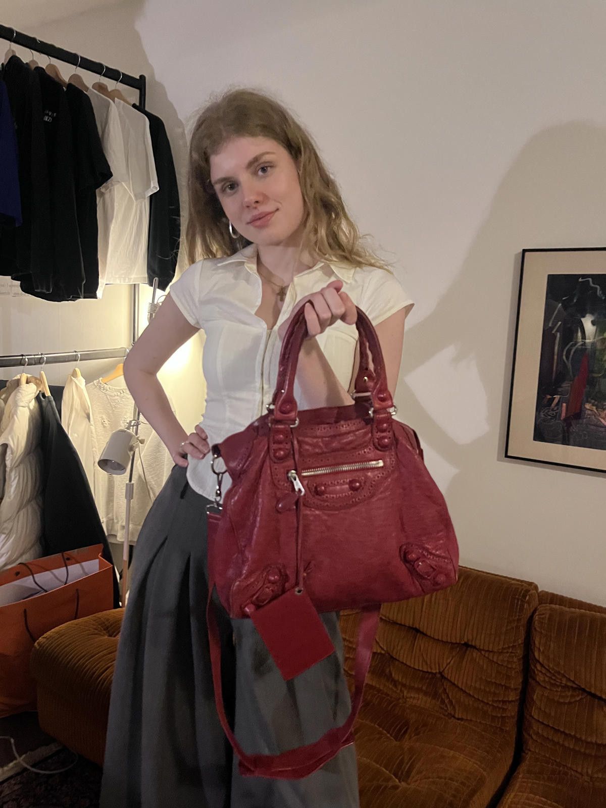 Balenciaga Balenciaga - Red Leather Handbag with Braided Handle and Det Size ONE SIZE - 4 Thumbnail