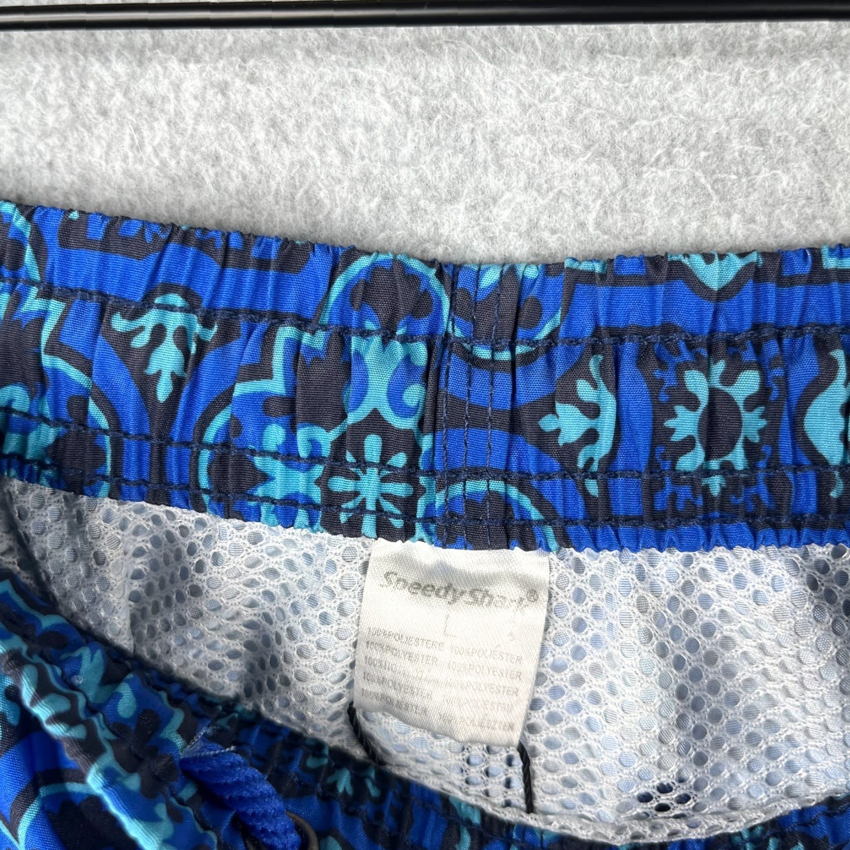Vintage Speedy Shark Swim Trunks Mens Large Blue Geometric Lined Pockets Drawstring Size ONE SIZE - 7 Thumbnail