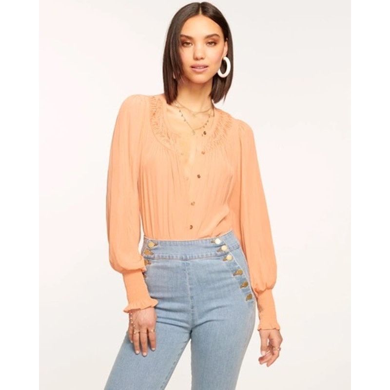 Ramy Brook Ramy Brook Isla blouse button up peach boho designer size L Size L / US 10 / IT 46 - 1 Thumbnail
