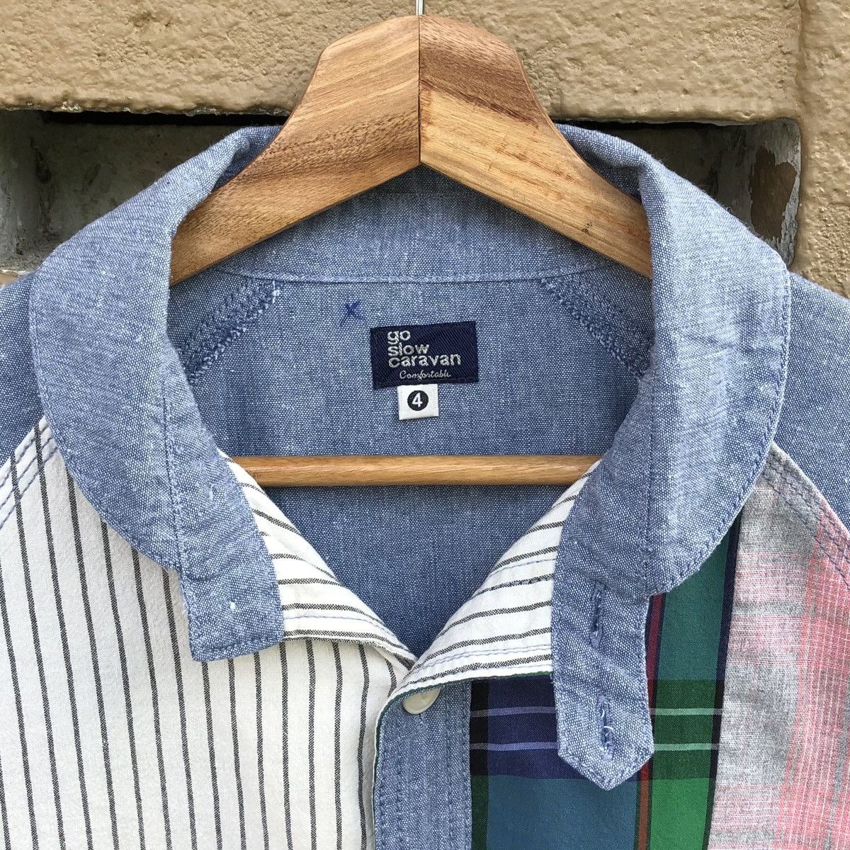 go slow caravan Go Slow Caravan PatchWork Flannel x chambray Shawl Shirt Size US L / EU 52-54 / 3 - 10 Thumbnail