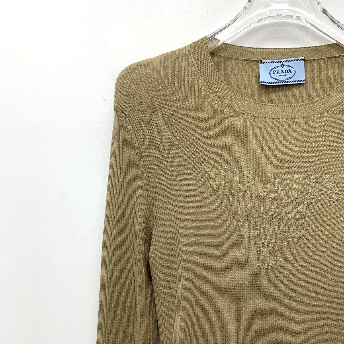 Prada Prada Brown Logo Letter Wool Long Sleeve Knit Sweater K26WX Size L / US 10 / IT 46 - 3 Thumbnail