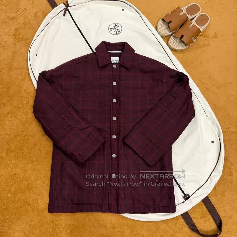 Hermes Hermes Red Plaid Belted Cotton Coat Jacket Size XXS / US 00 / IT 34 - 1 Thumbnail