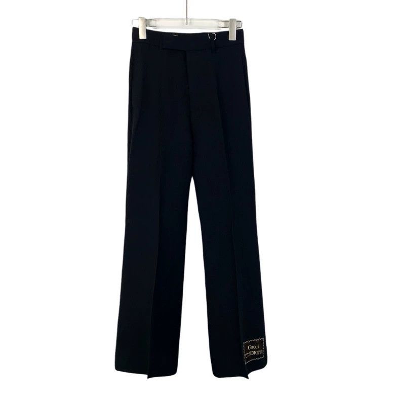 Gucci Black logo mulberry silk mixed wool casual trousers t