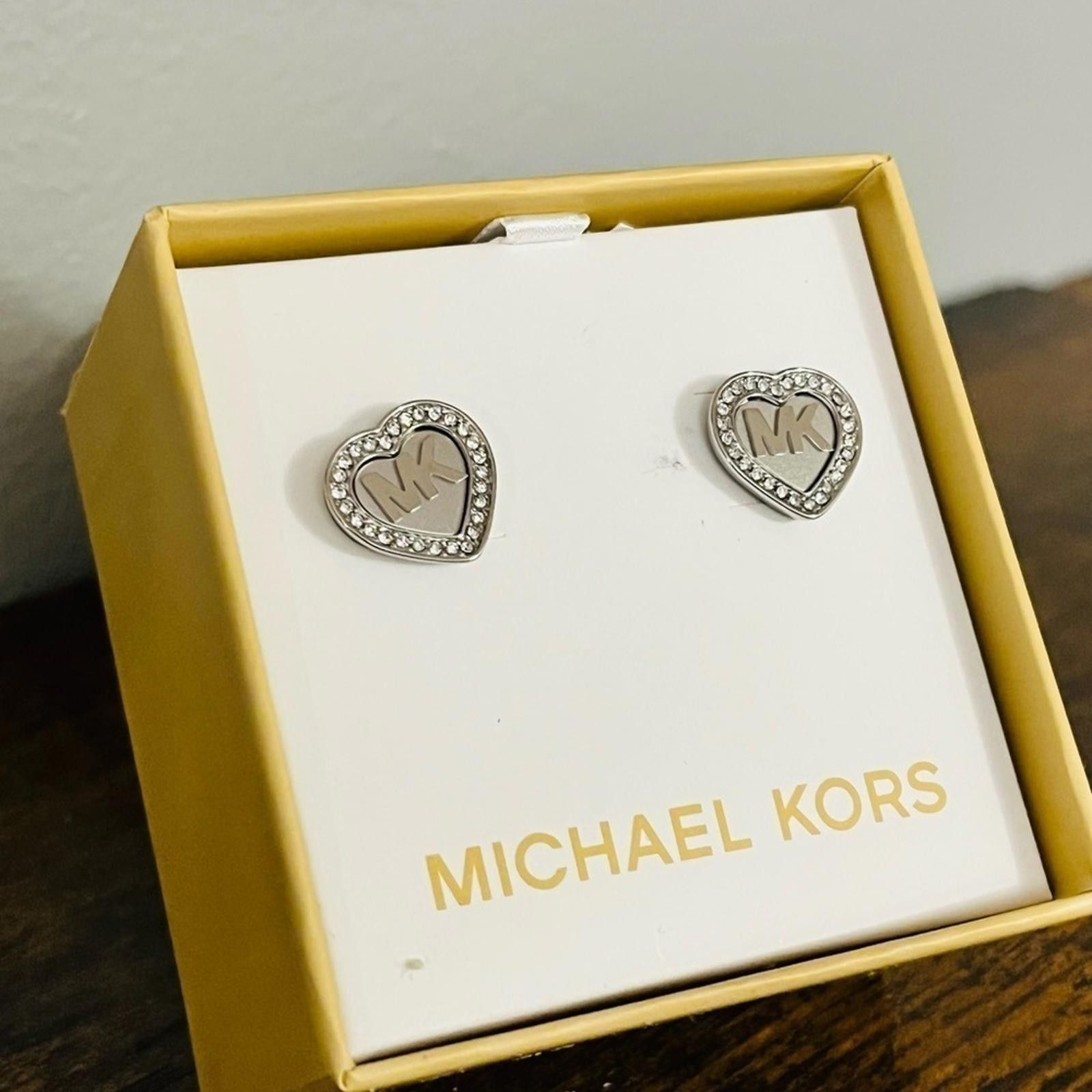 Michael Kors Michael Kors Logo Silver Heart Stud Crystal Earrings NWT Size ONE SIZE - 3 Thumbnail