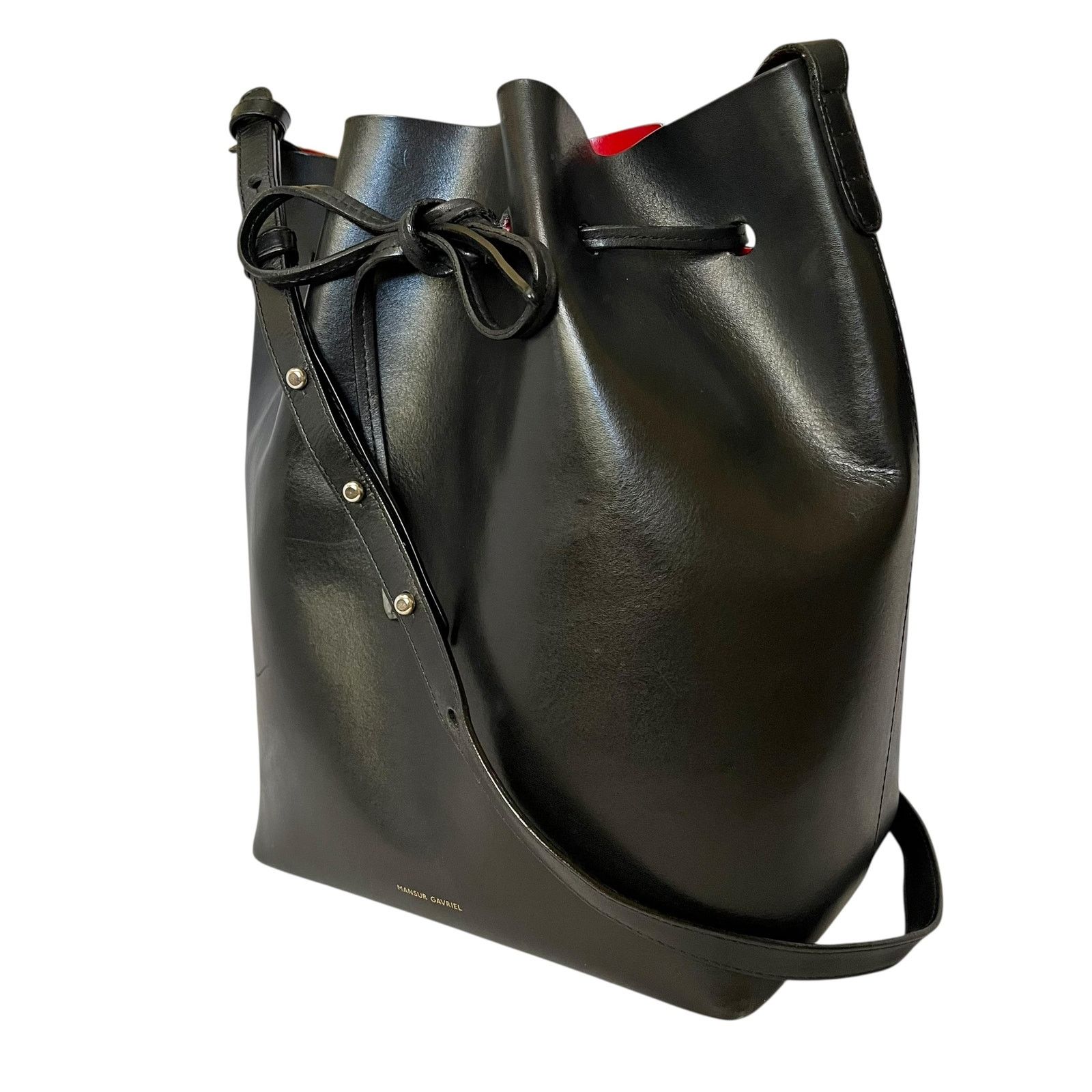 Mansur Gavriel Mansur Gavriel Black Red Leather Drawstring Bucket Bag Size ONE SIZE - 9 Thumbnail