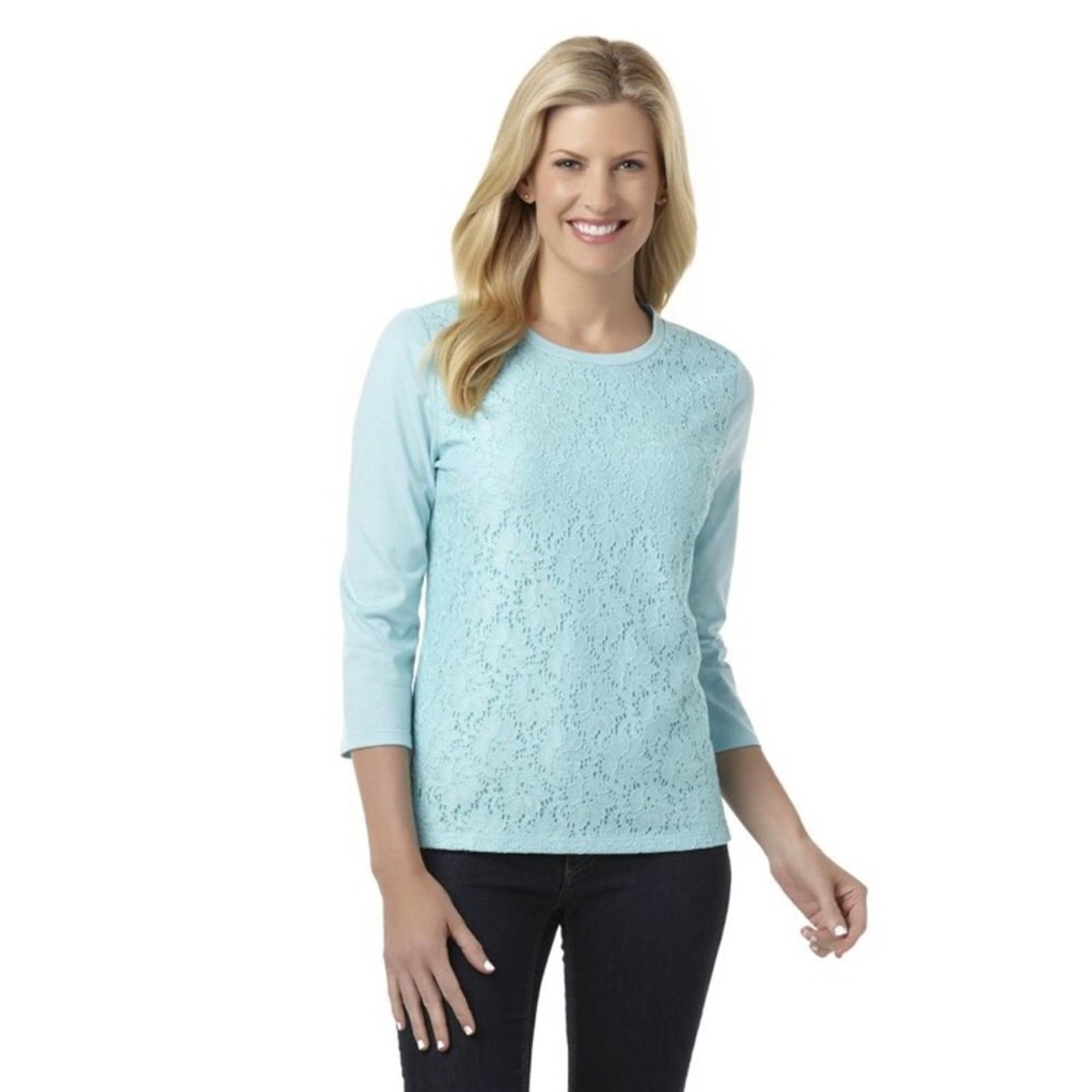 Basic Editions NWT Basic Editions Front Crochet Lace Overlay Top Size M / US 6-8 / IT 42-44 - 1 Thumbnail