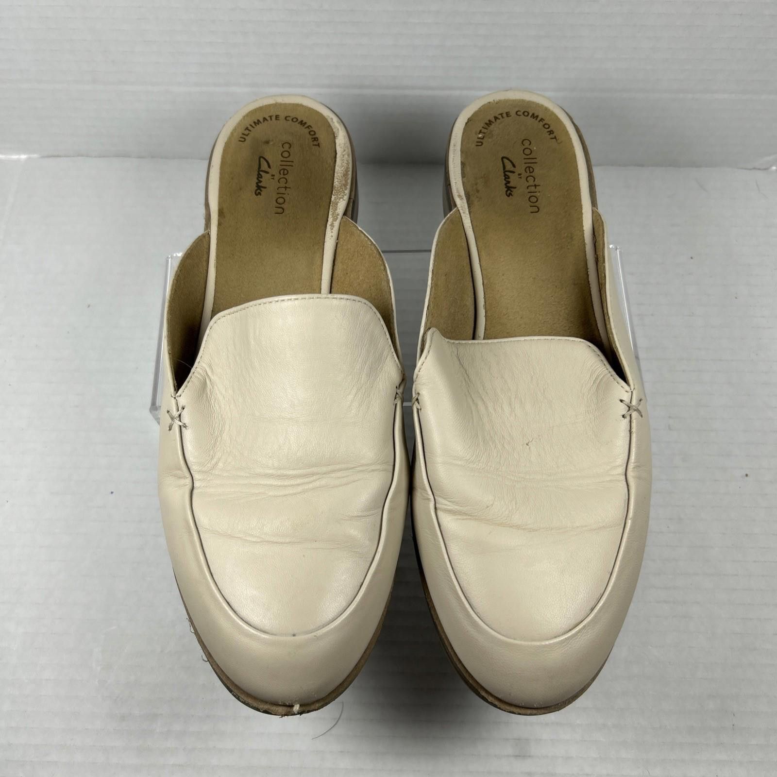 Clarks CLARKS COLLEC Comfort Cream Leather Slip-On Women Sz 7.5 Size US 9 / IT 39 - 1 Thumbnail