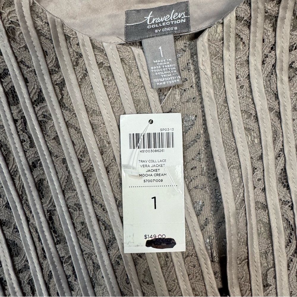 Chicos NWT New $149 Chico's Travelers Vera Mocha Cream Lace Jacket Size M / US 6-8 / IT 42-44 - 8 Thumbnail